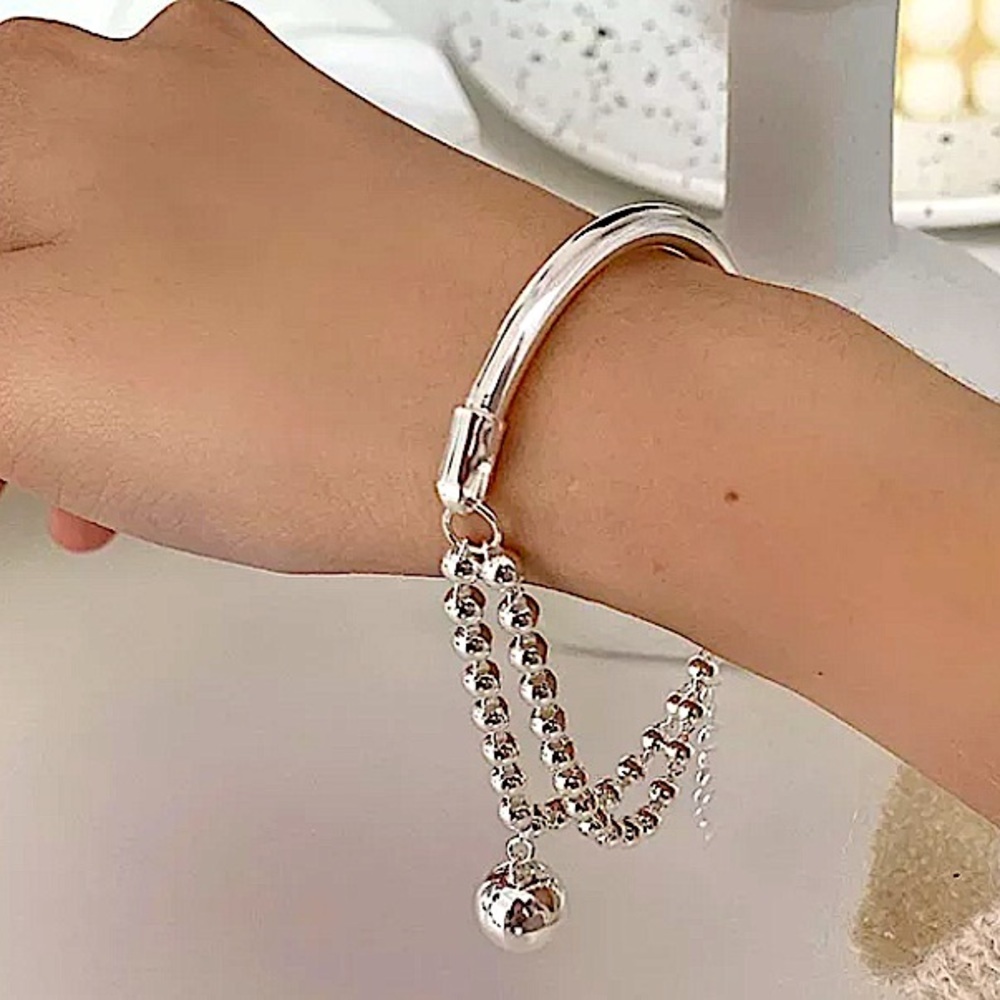 Beaded Drop Ball Sterling Silver Bracelet
